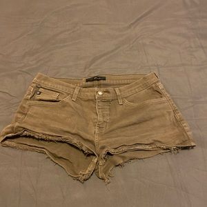 Olive Green Denim Cut-off Shorts